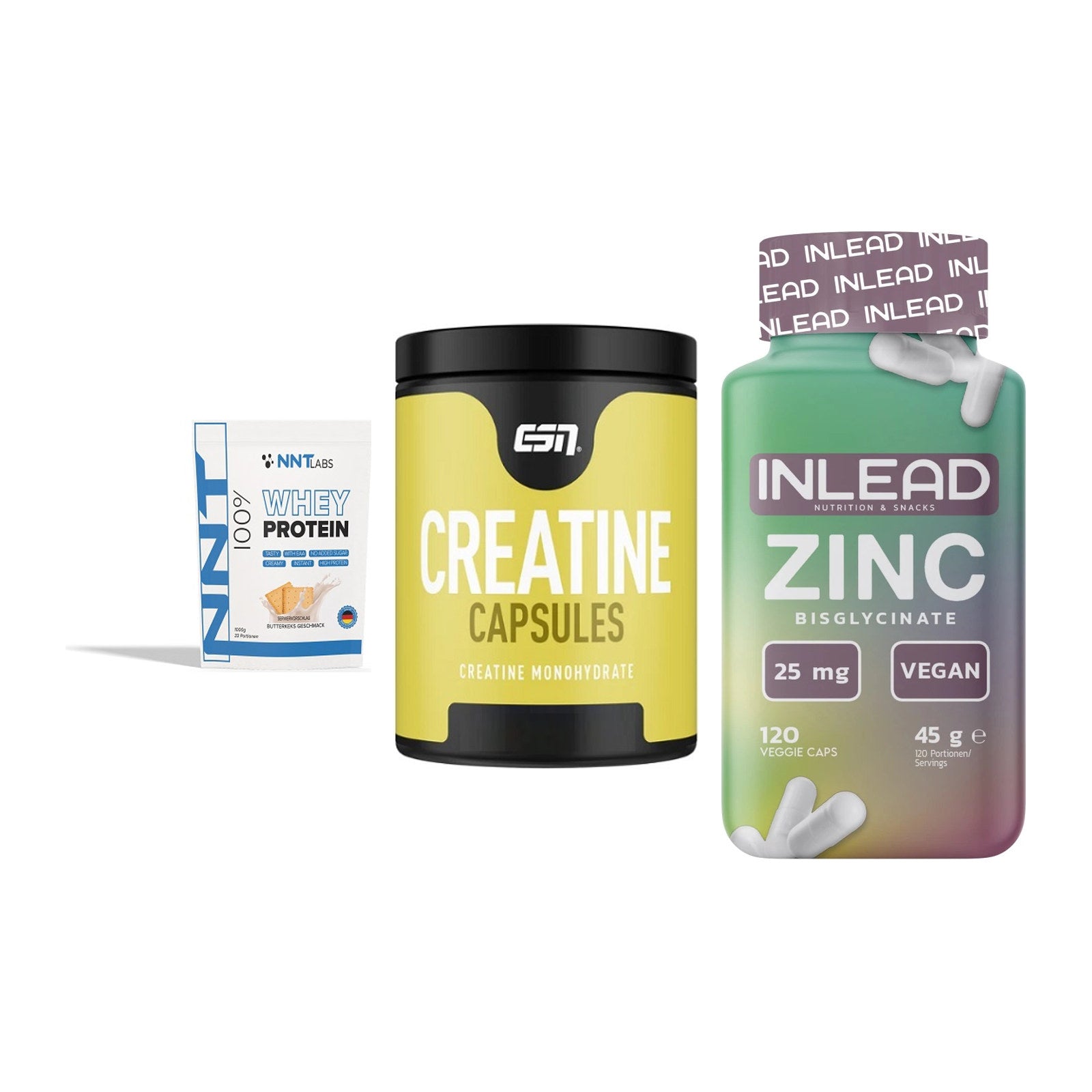 Einsteiger-Set: NNT Whey + ESN Ultrapure + INLEAD Zink – alle enthaltenen Artikel