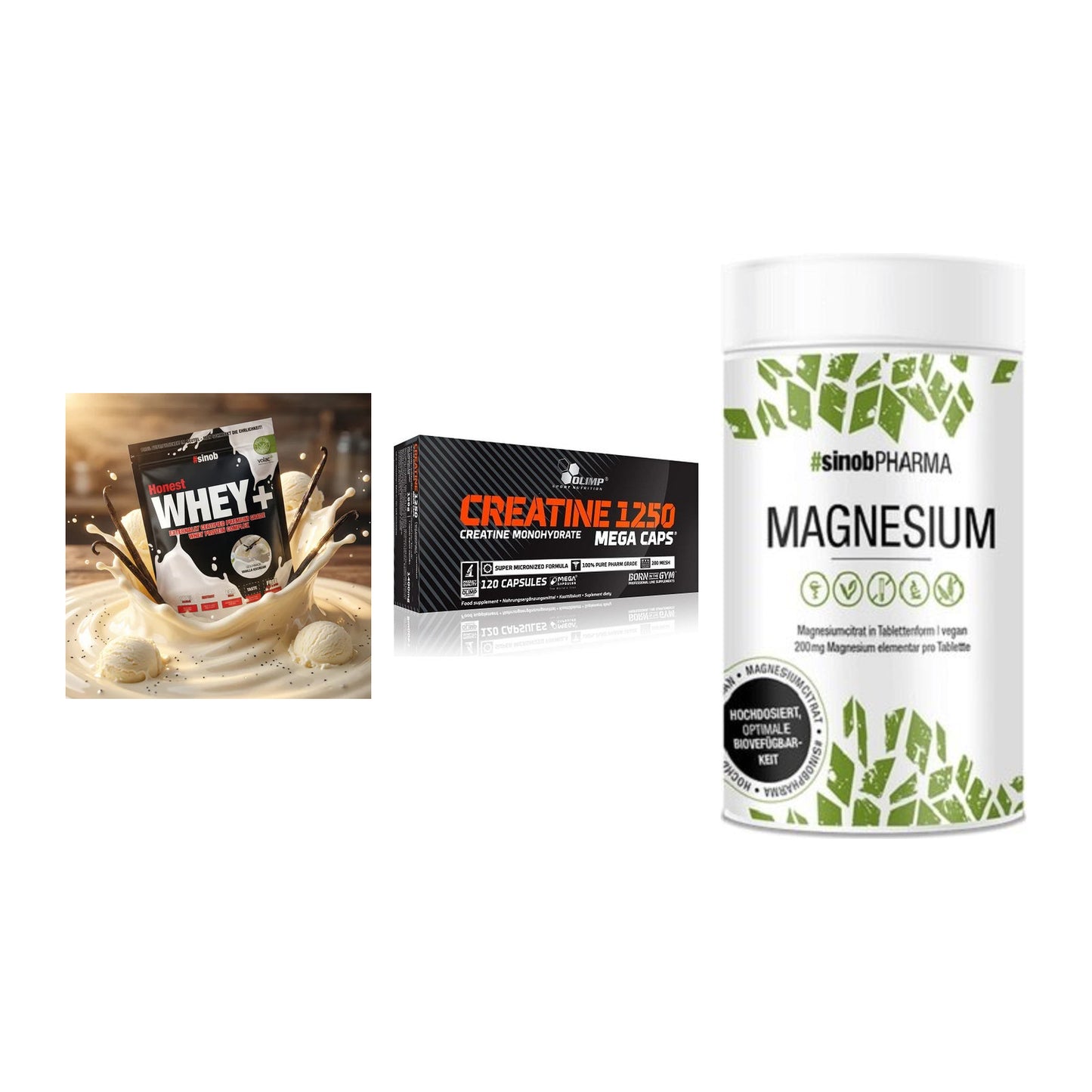 Einsteiger-Set: Sinob Honest + Olimp Creatine + Sinob Magnesium – alle enthaltenen Artikel