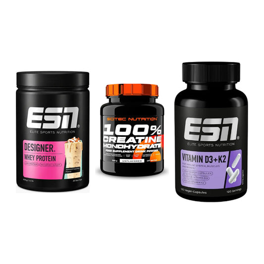 Einsteiger-Set: ESN Designer + Scitec Creatine + ESN Vitamin D3 – alle enthaltenen Artikel