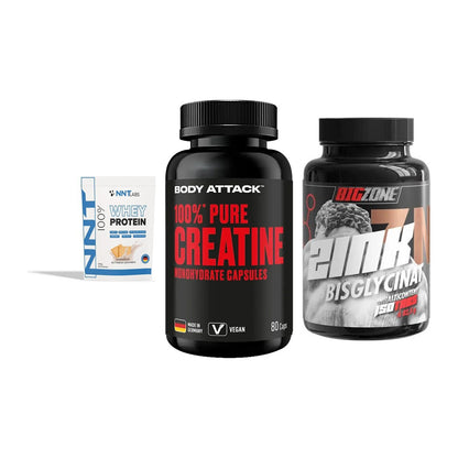 Einsteiger-Set: NNT Whey + Body Attack 100% + Big Zone Zink – alle enthaltenen Artikel