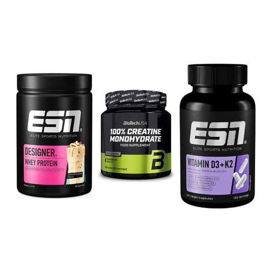 Einsteiger-Set: ESN Designer + BioTech Creatine + ESN Vitamin D3 – alle enthaltenen Artikel