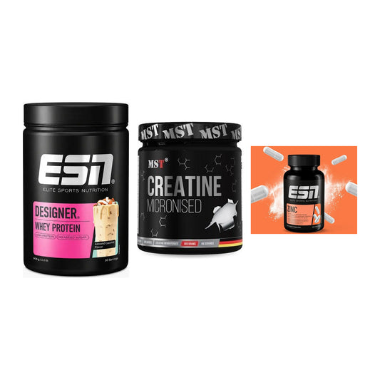 Einsteiger-Set: ESN Designer Whey + MST Creatin Monohydrate + ESN Zinc – alle enthaltenen Artikel