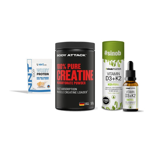Einsteiger-Set: NNT Whey + Body Attack 100% + Sinob Vitamin D3 – alle enthaltenen Artikel