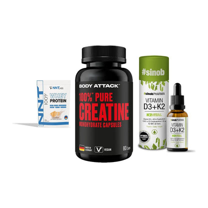 Einsteiger-Set: NNT Whey + Body Attack 100% + Sinob Vitamin D3 – alle enthaltenen Artikel