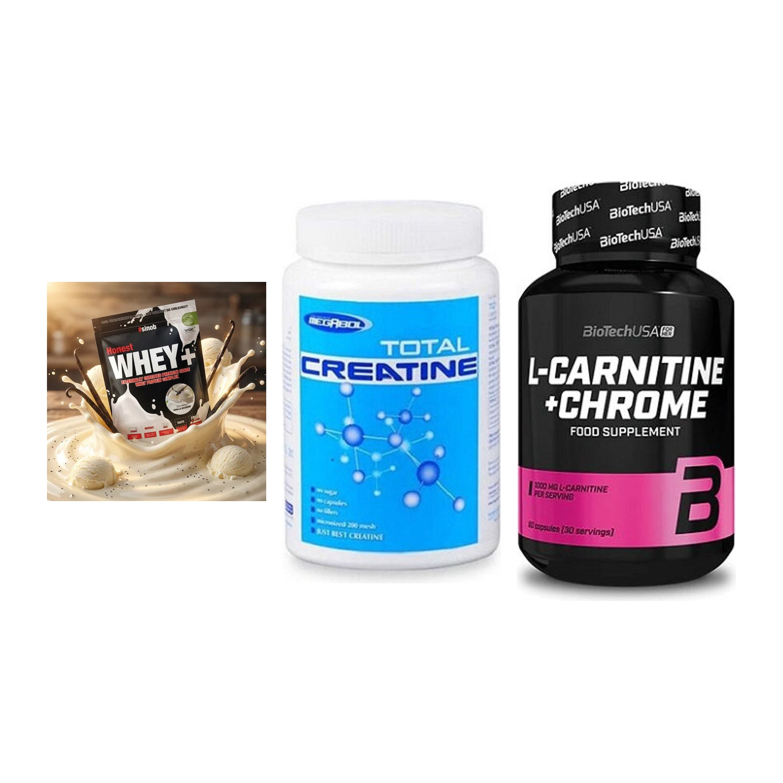 Einsteiger-Set: Sinob Honest + Megabol Total + BioTech L-Carnit – alle enthaltenen Artikel