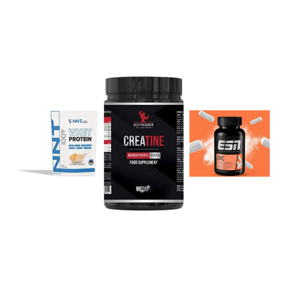 Einsteiger-Set: NNT Whey + #GYMJUICE Creatine Monohydrate + ESN Zinc – alle enthaltenen Artikel