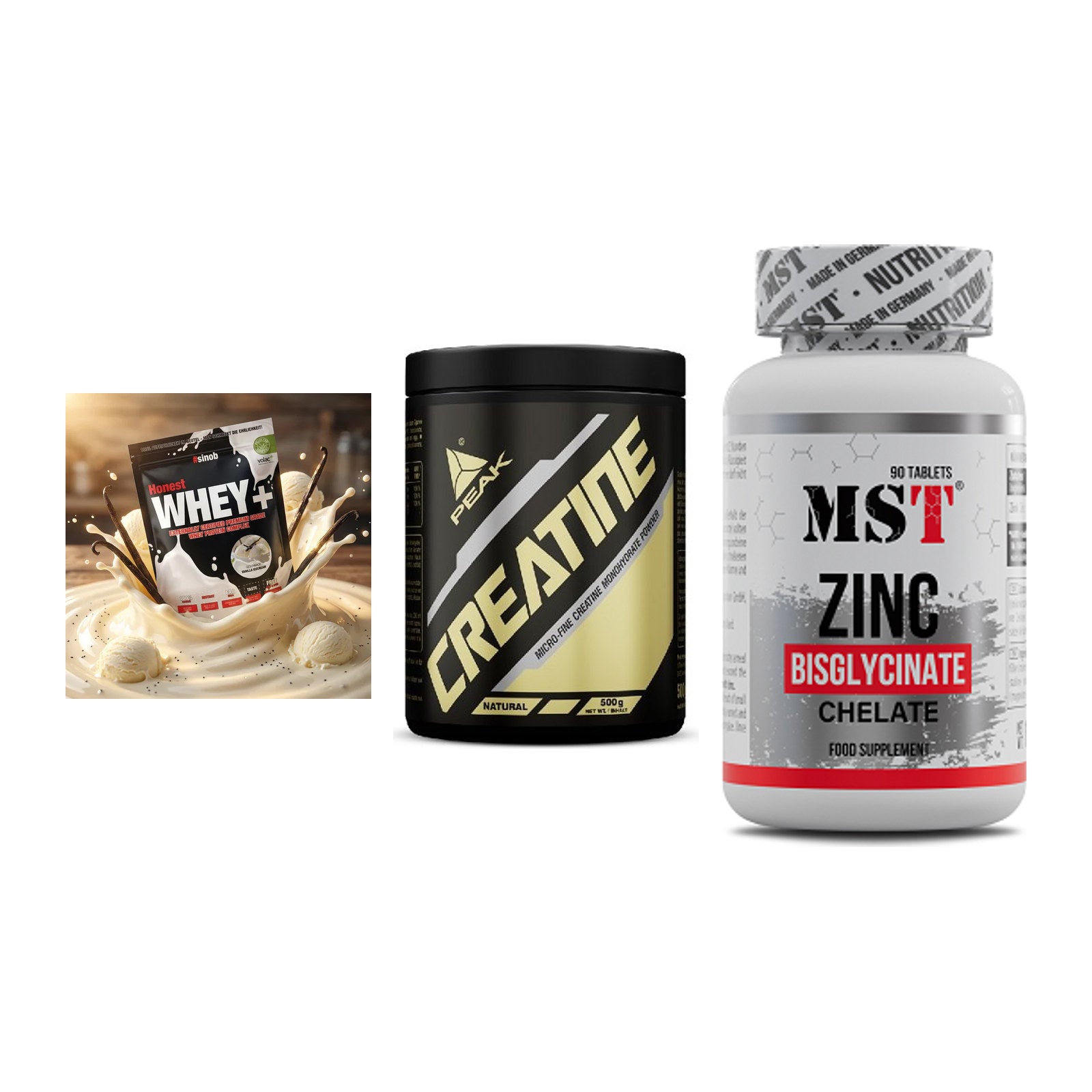 Einsteiger-Set: Sinob Honest + Peak Creatin + MST Zinc Chelate – alle enthaltenen Artikel