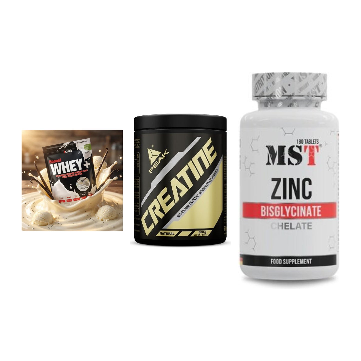 Einsteiger-Set: Sinob Honest + Peak Creatin + MST Zinc Chelate – alle enthaltenen Artikel