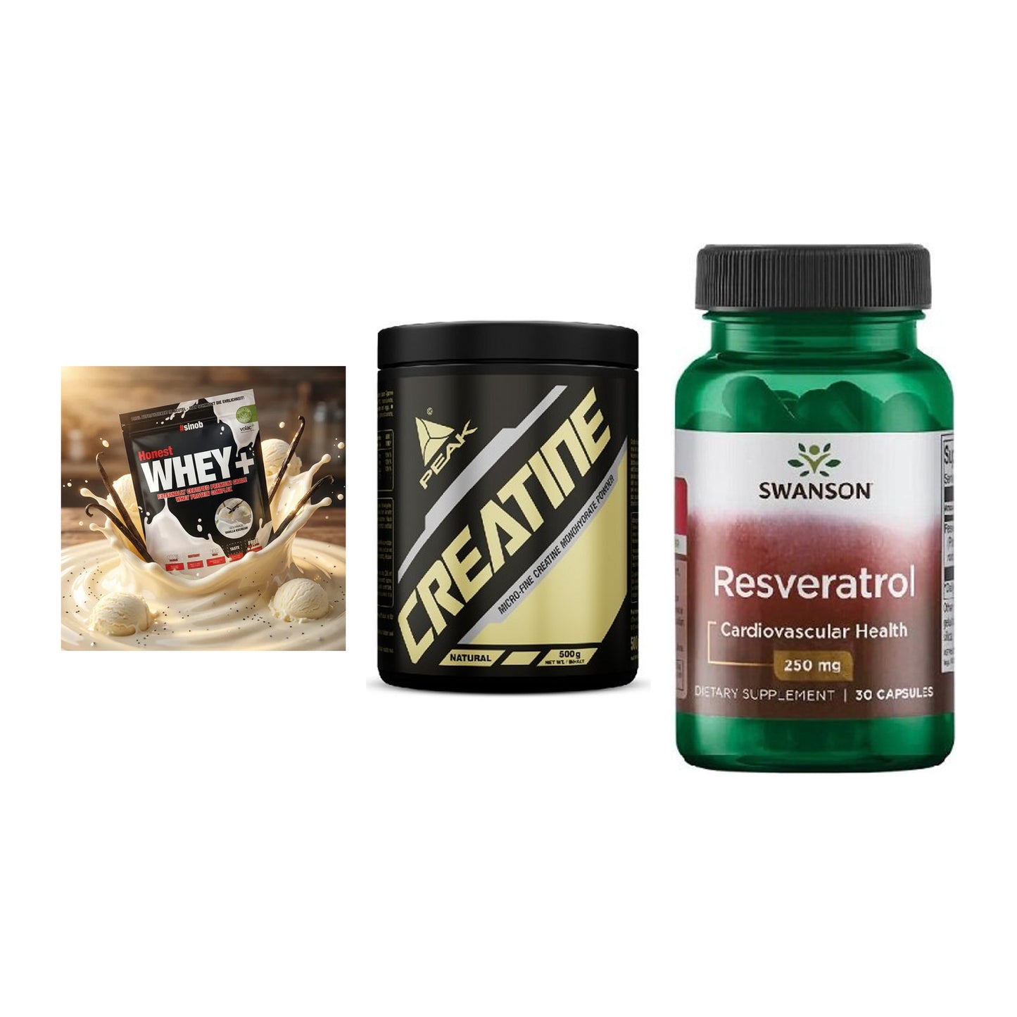 Einsteiger-Set: Sinob Honest + Peak Creatin + Swanson Resverat – alle enthaltenen Artikel