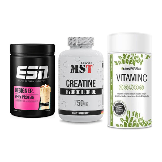 Einsteiger-Set: ESN Designer Whey + MST Creatine HCL + Sinob Vitamin C – alle enthaltenen Artikel