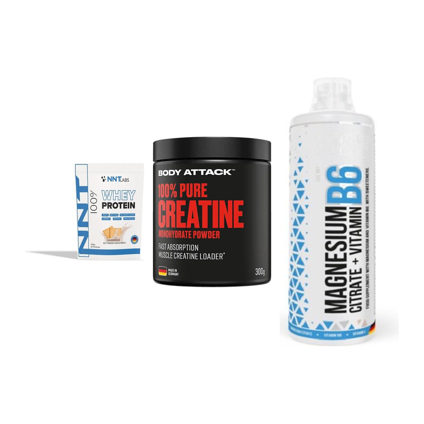 Einsteiger-Set: NNT Whey + Body Attack 100% + MST Magnesium B6 – alle enthaltenen Artikel