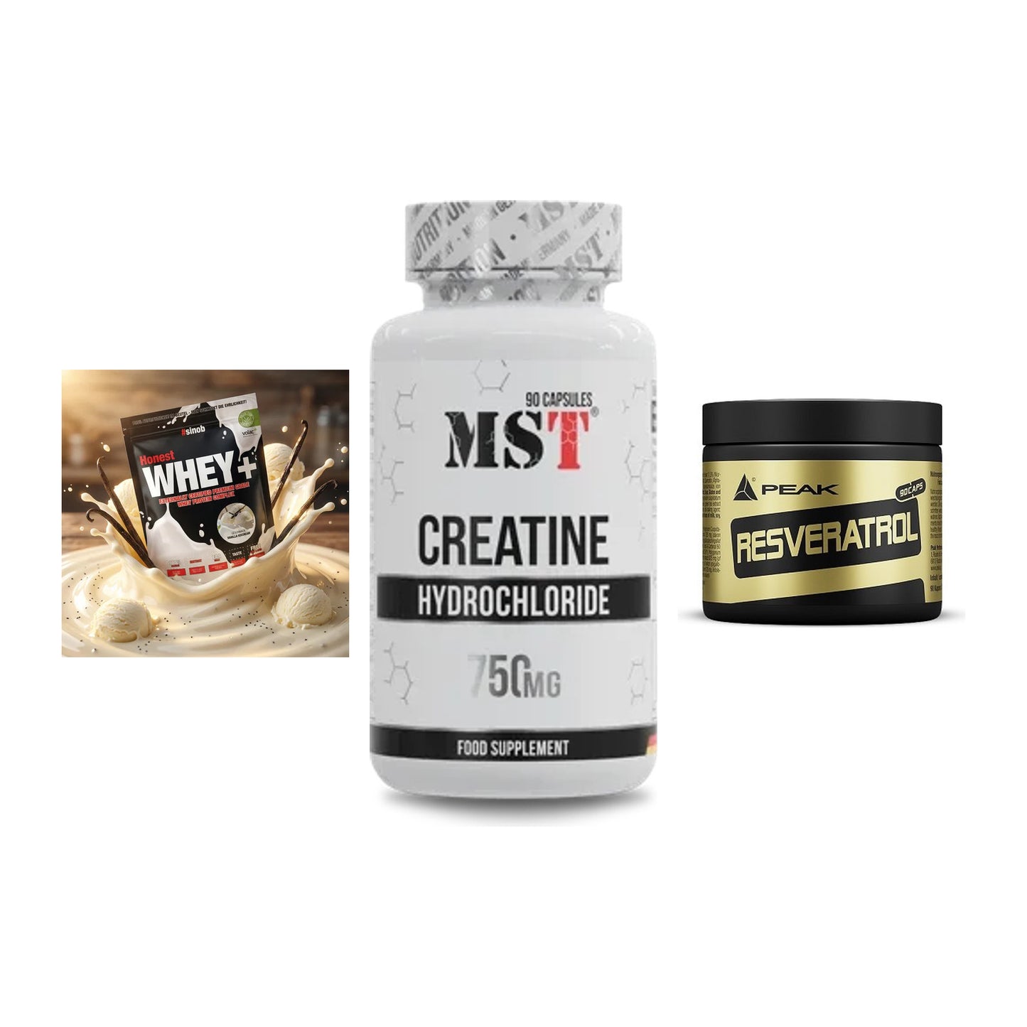 Einsteiger-Set: Sinob Honest + MST Creatin HCL + Peak Resveratrol – alle enthaltenen Artikel