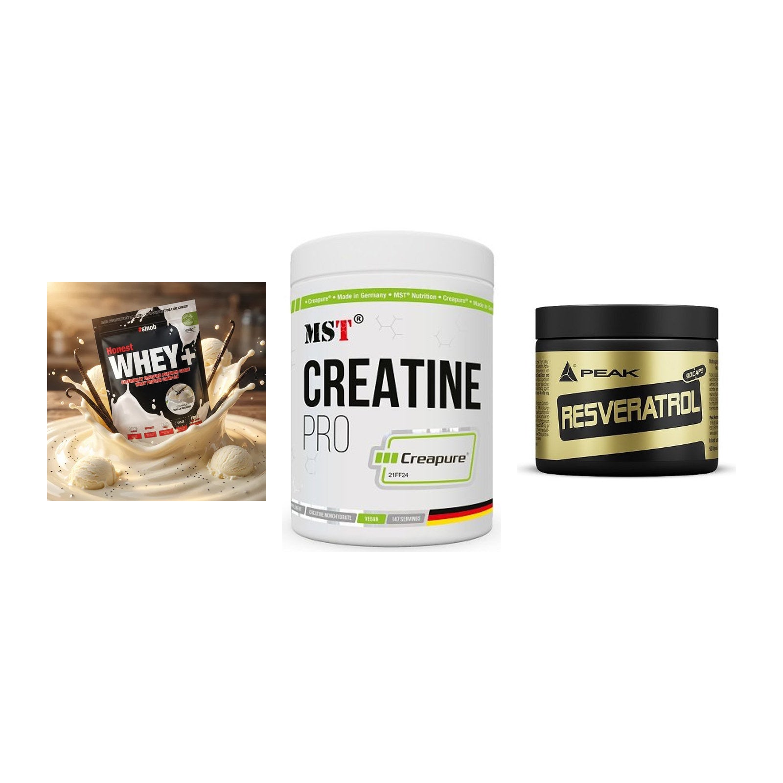 Einsteiger-Set: Sinob Honest + MST Creatin Pro + Peak Resveratrol – alle enthaltenen Artikel