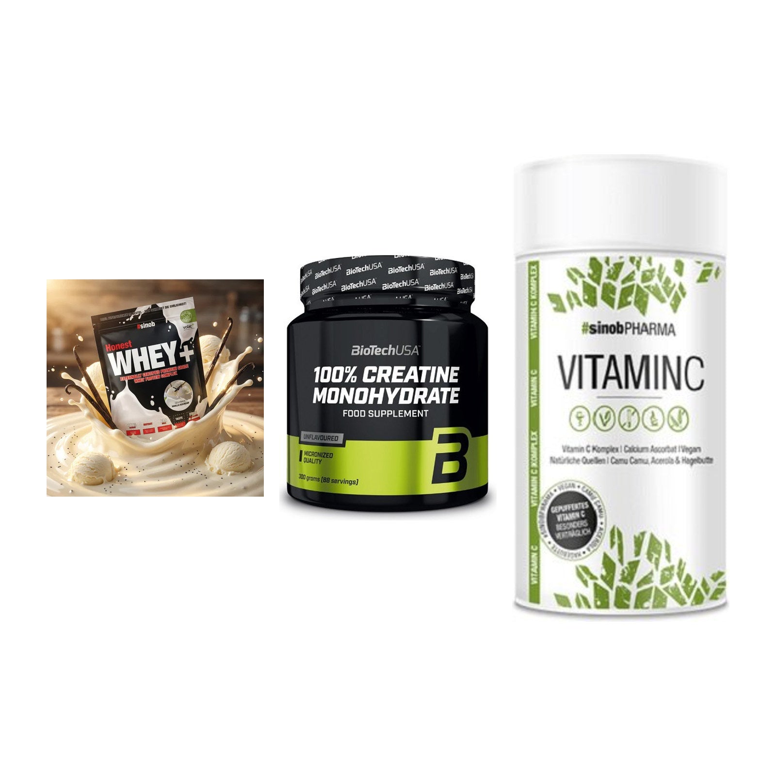 Einsteiger-Set: Sinob Honest + BioTech Creatine + Sinob Vitamin C – alle enthaltenen Artikel