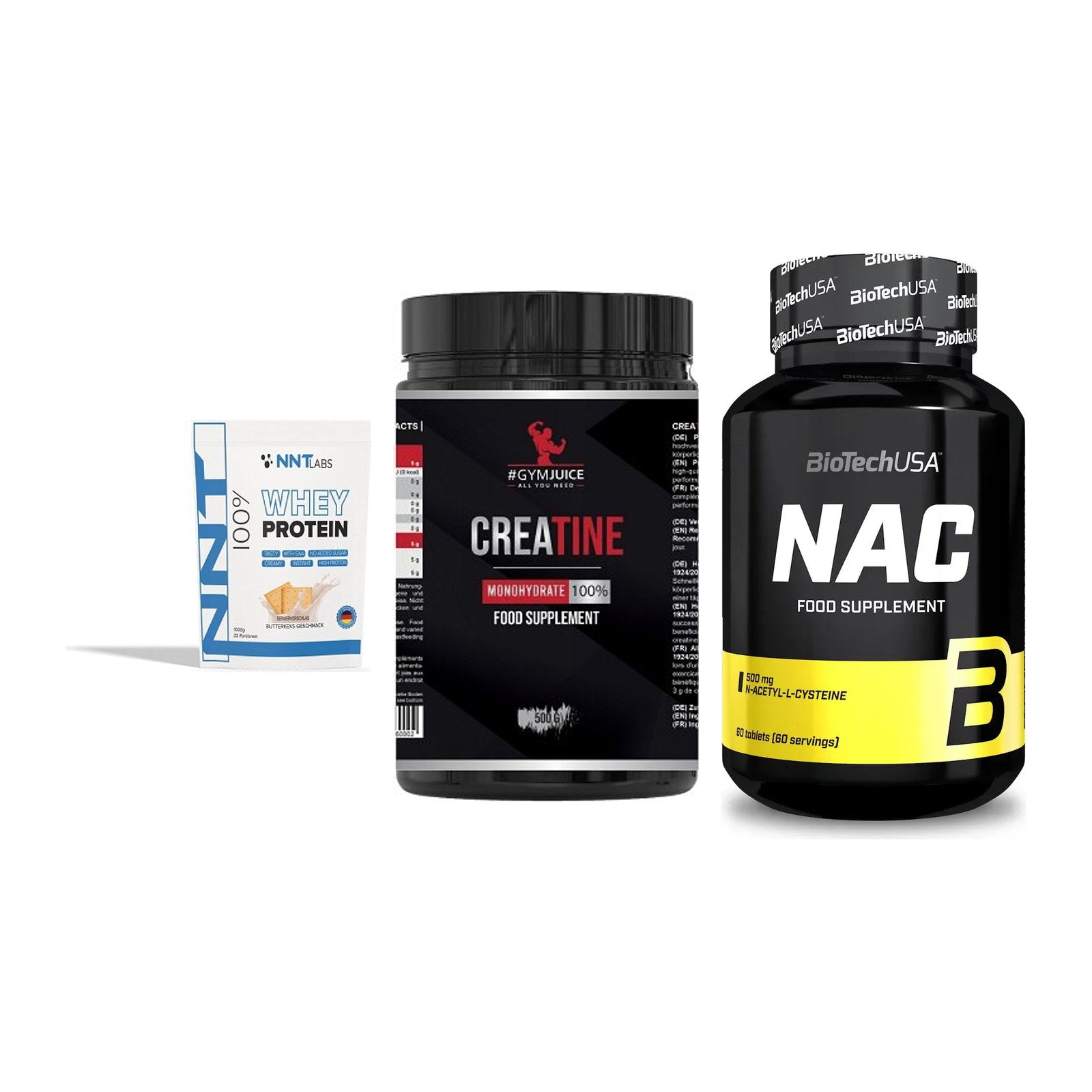 Einsteiger-Set: NNT Whey + #GYMJUICE + BioTech NAC – alle enthaltenen Artikel