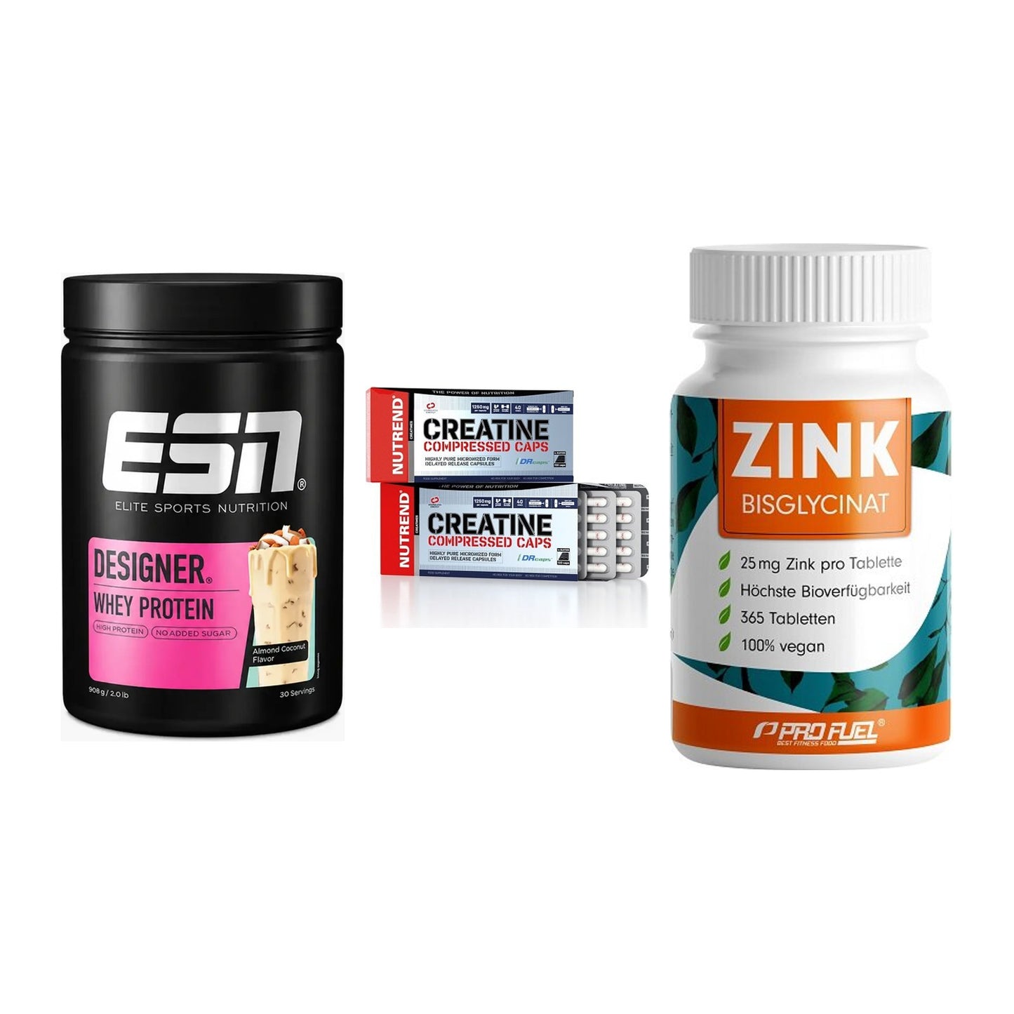 Einsteiger-Set: ESN Designer + Nutrend Creatine + ProFuel Zink – alle enthaltenen Artikel