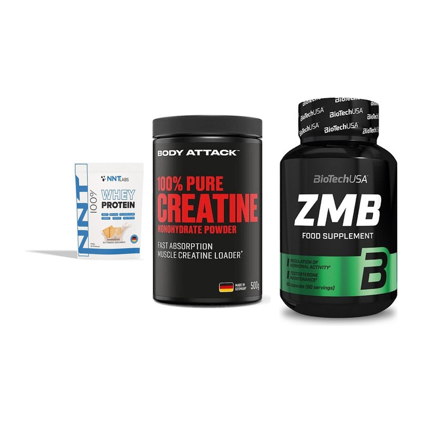 Einsteiger-Set: NNT Whey + Body Attack 100% + BioTech ZMB – alle enthaltenen Artikel