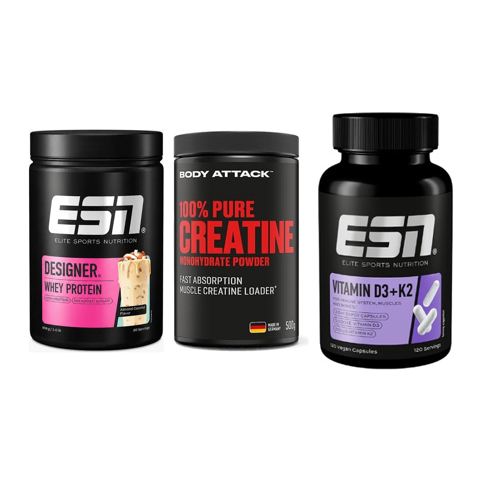 Einsteiger-Set: ESN Designer + Body Attack 100% + ESN Vitamin D3 – alle enthaltenen Artikel