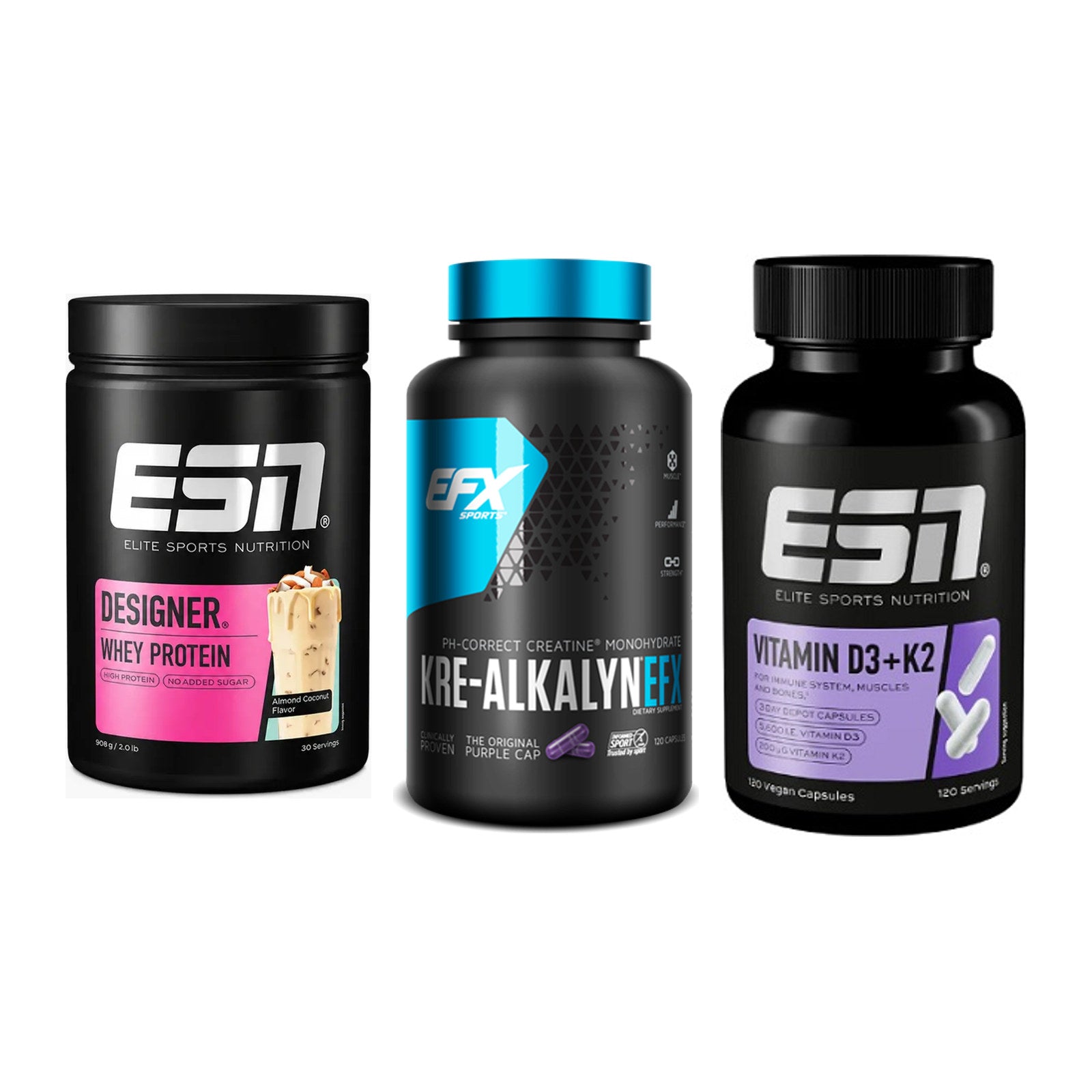 Einsteiger-Set: ESN Designer + EFX Kre-Alkalyn + ESN Vitamin D3 – alle enthaltenen Artikel