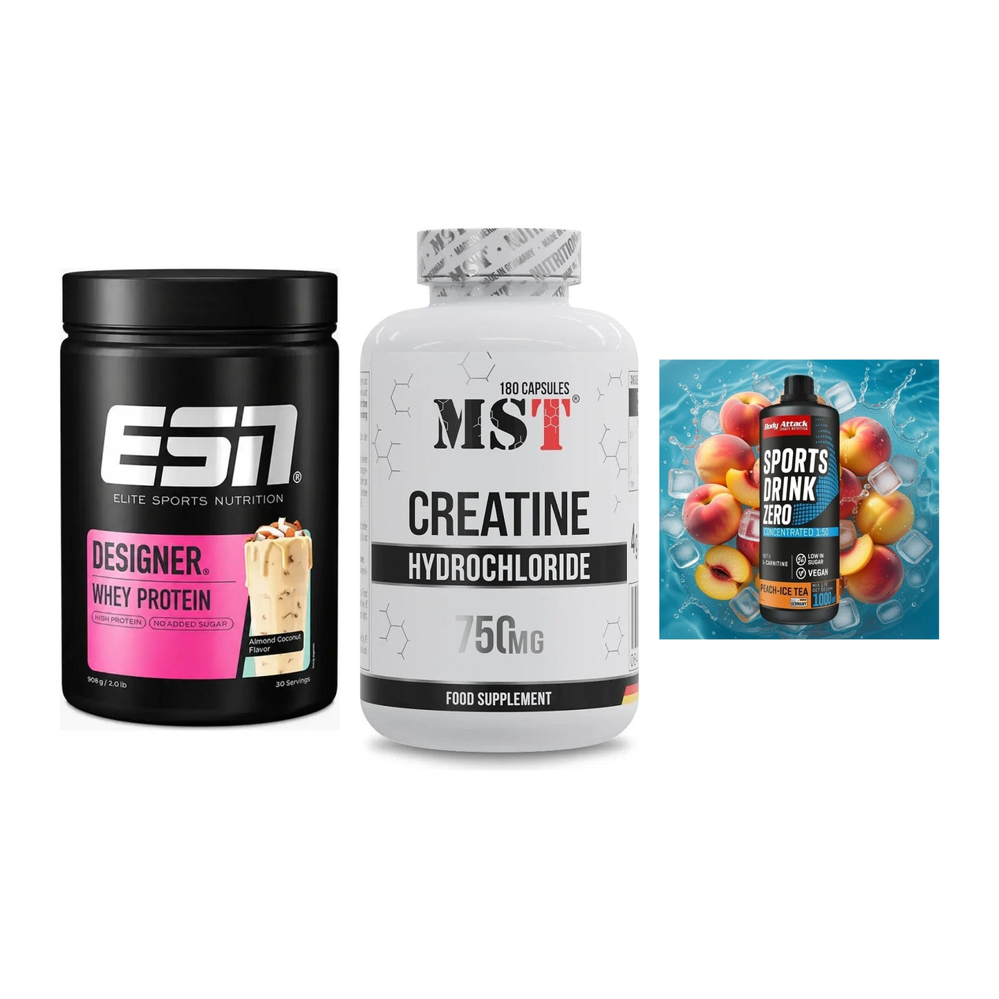 Einsteiger-Set: ESN Designer + MST Creatine HCL + Body Attack – alle enthaltenen Artikel