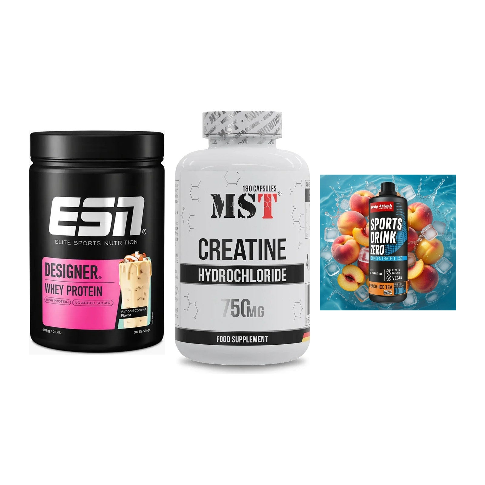 Einsteiger-Set: ESN Designer + MST Creatine HCL + Body Attack – alle enthaltenen Artikel