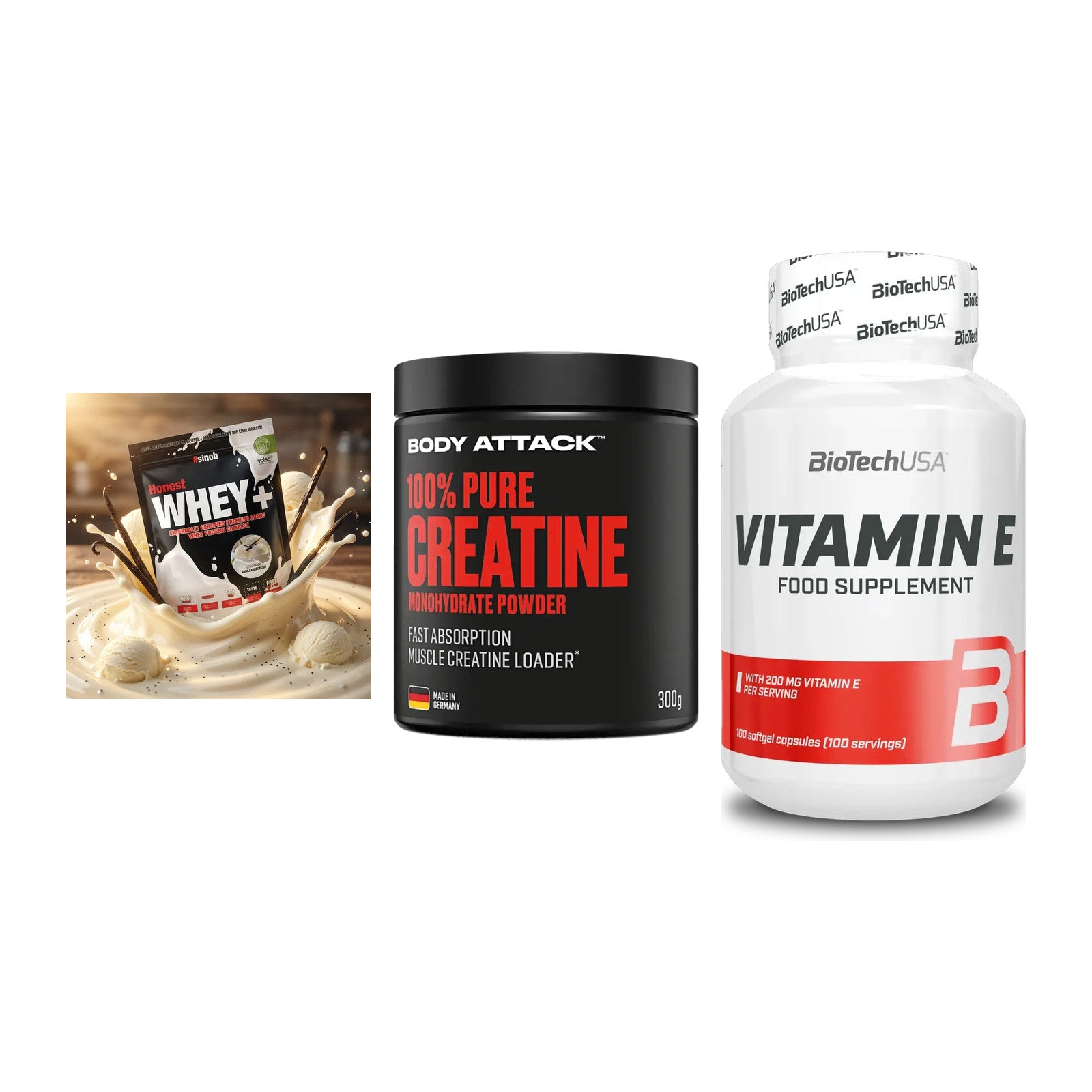 Einsteiger-Set: Sinob Honest + Body Attack 100% + BioTech Vitamin – alle enthaltenen Artikel