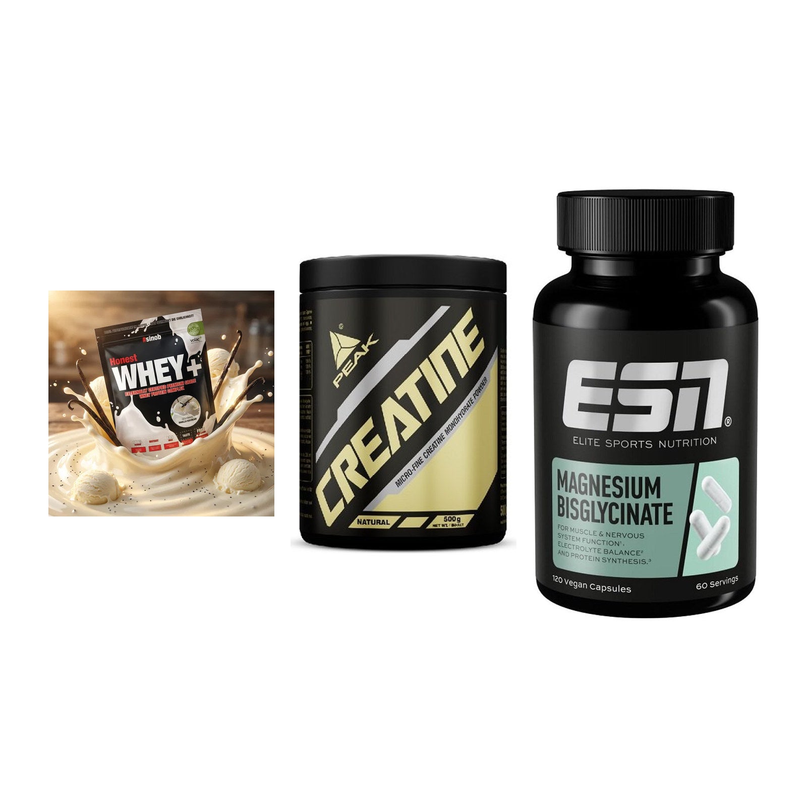 Einsteiger-Set: Sinob Honest + Peak Creatin + ESN Magnesium – alle enthaltenen Artikel