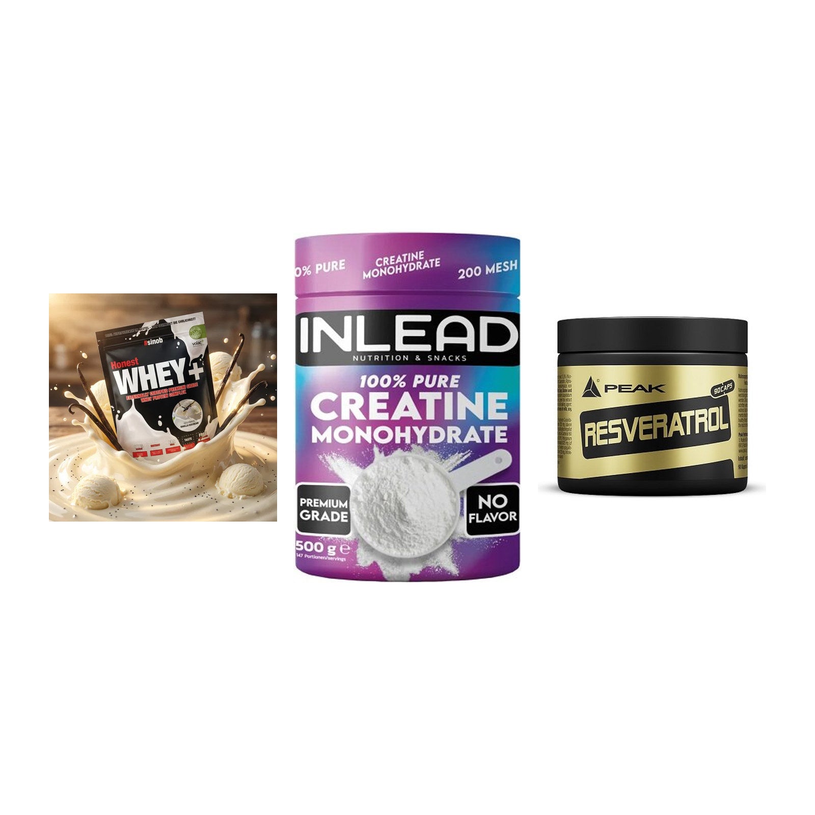Einsteiger-Set: Sinob Honest + INLEAD Creatine + Peak Resveratrol – alle enthaltenen Artikel