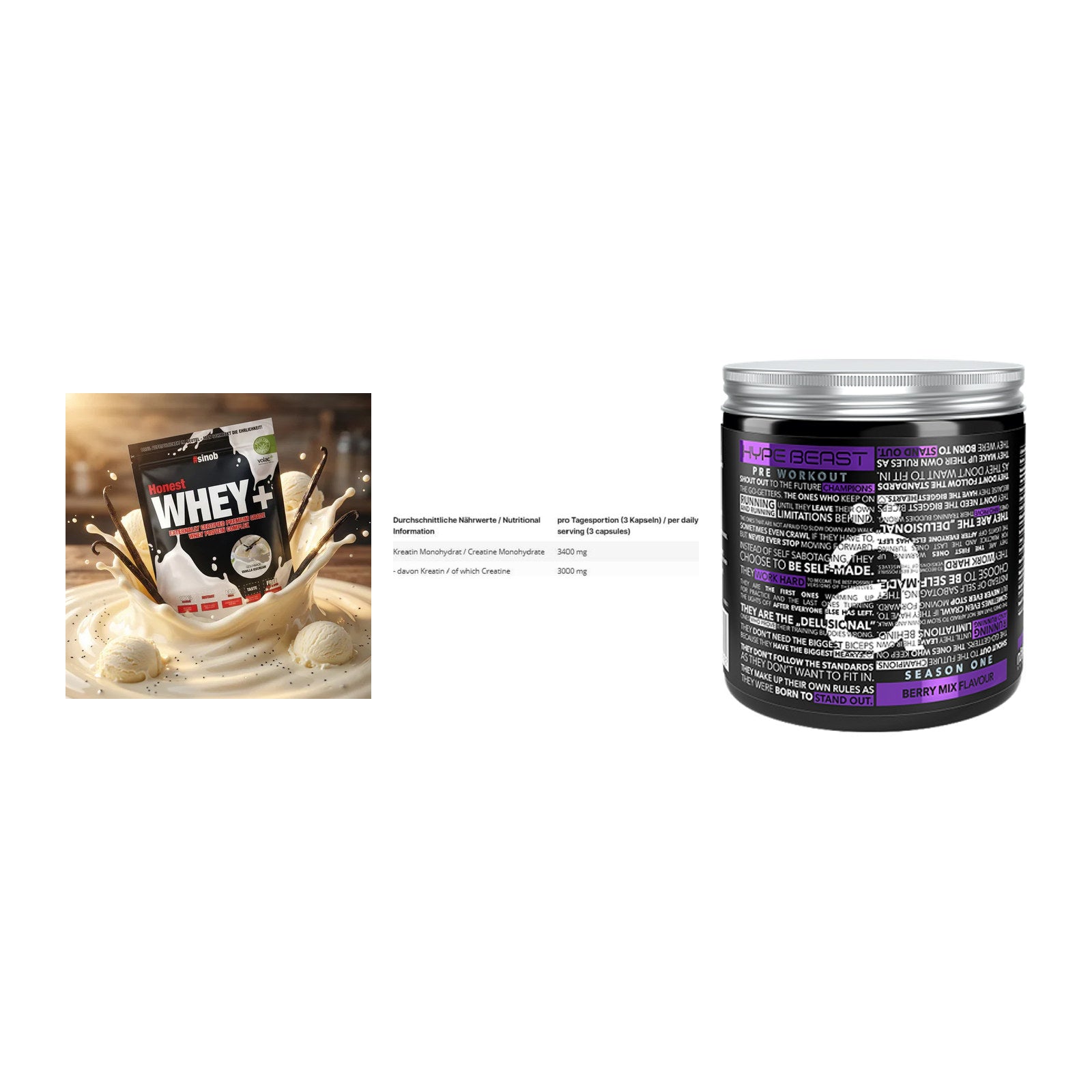 Einsteiger-Set: Sinob Honest + INLEAD Creatine + Nanosupps Hype – alle enthaltenen Artikel