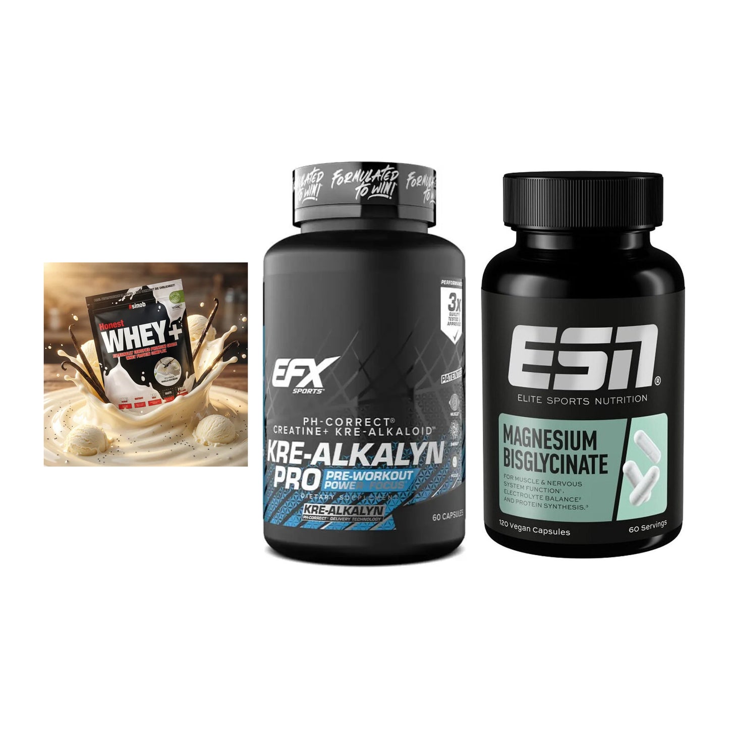 Einsteiger-Set: Sinob Honest + EFX Kre-Alkalyn + ESN Magnesium – alle enthaltenen Artikel