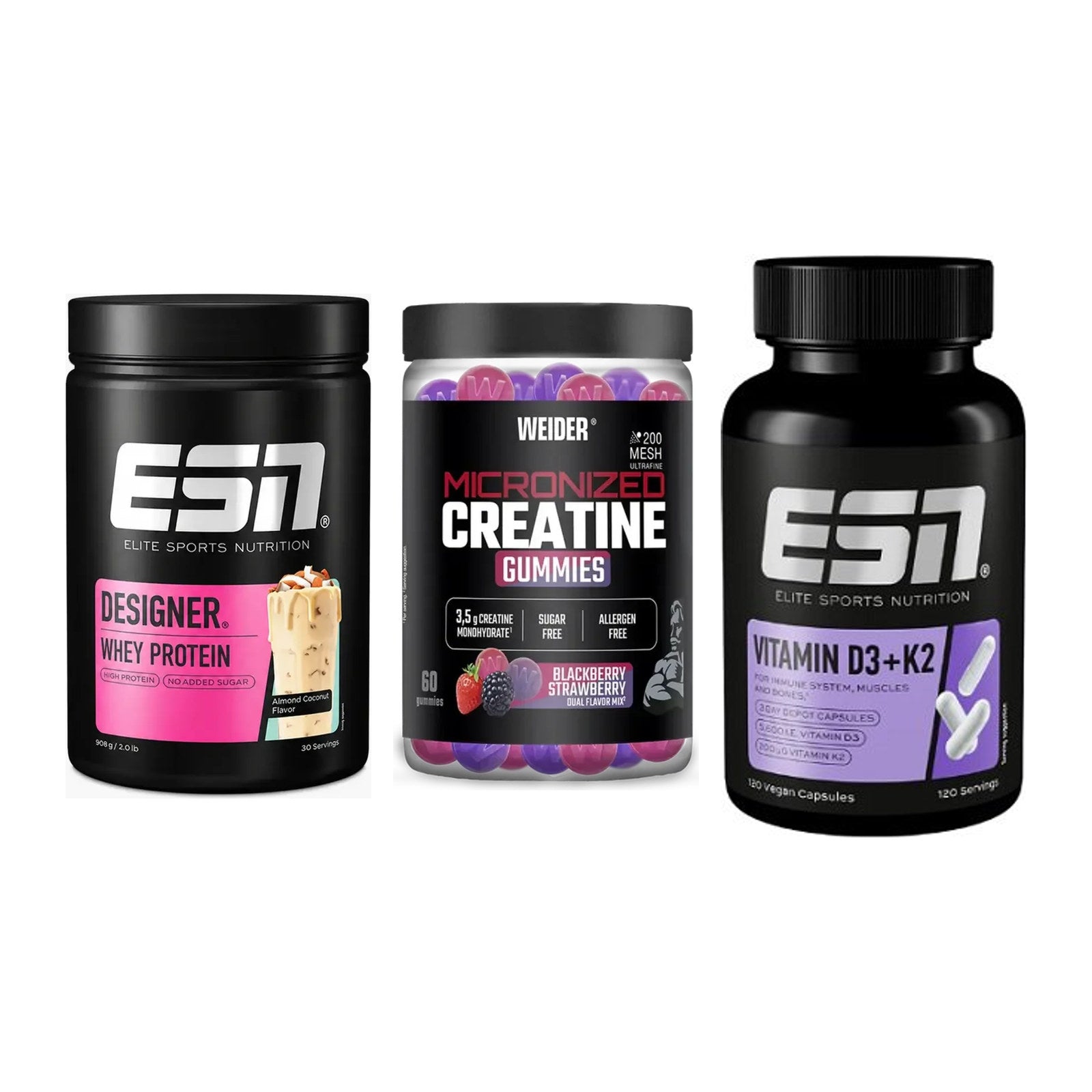 Einsteiger-Set: ESN Designer + Weider Micronize + ESN Vitamin D3 – alle enthaltenen Artikel