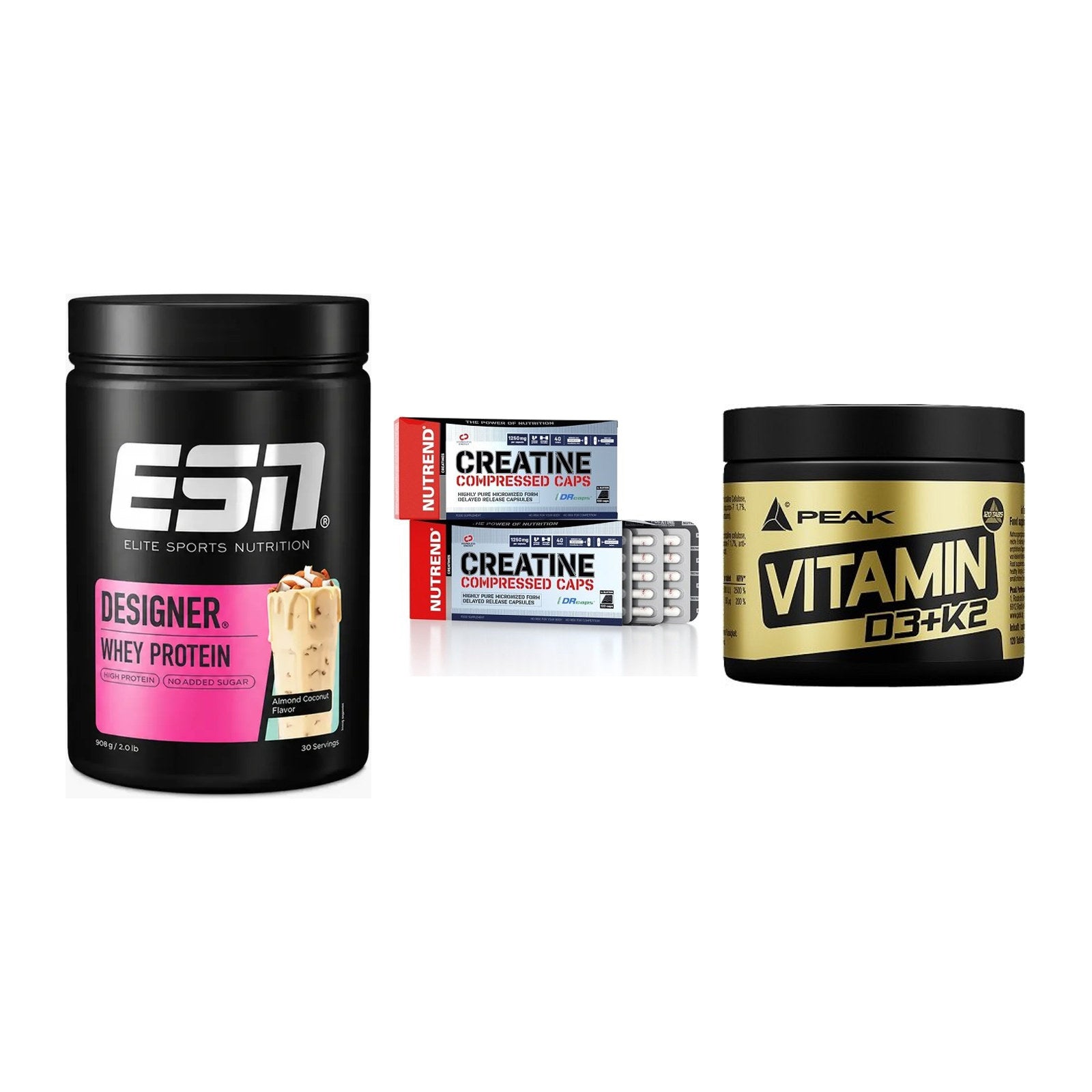 Einsteiger-Set: ESN Designer + Nutrend Creatine + Peak Vitamin – alle enthaltenen Artikel