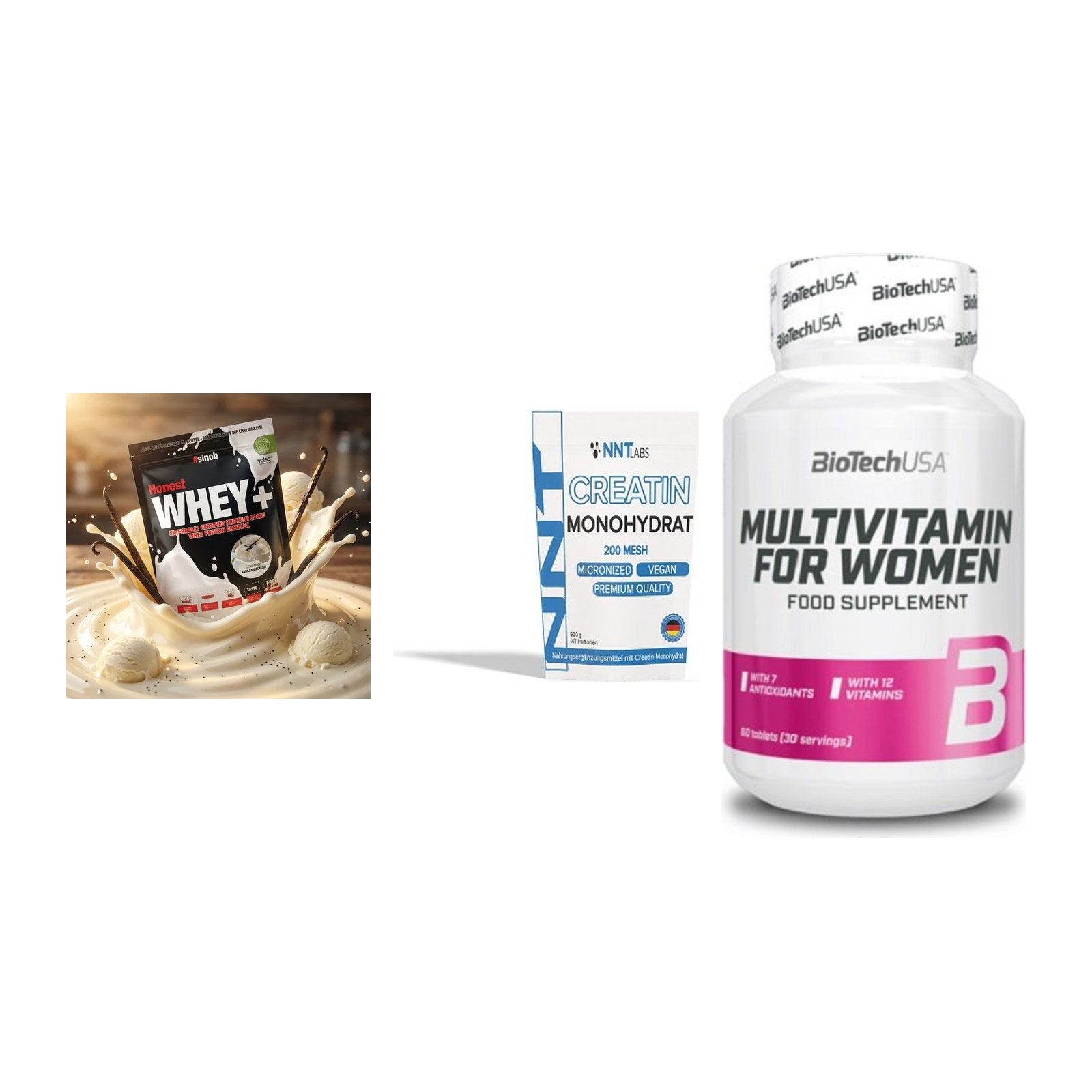 Einsteiger-Set: Sinob Honest + NNT Creatin + BioTech Multivit – alle enthaltenen Artikel