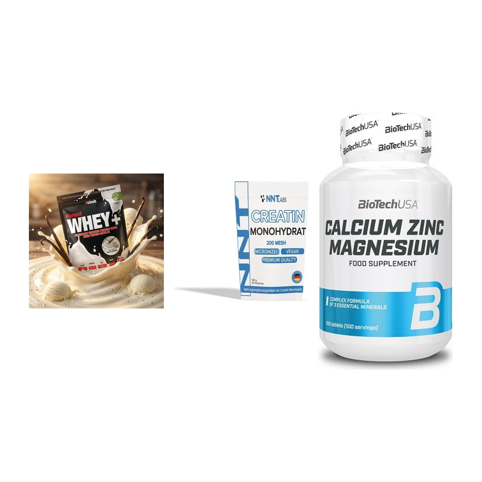 Einsteiger-Set: Sinob Honest + NNT Creatin + BioTech Calcium – alle enthaltenen Artikel