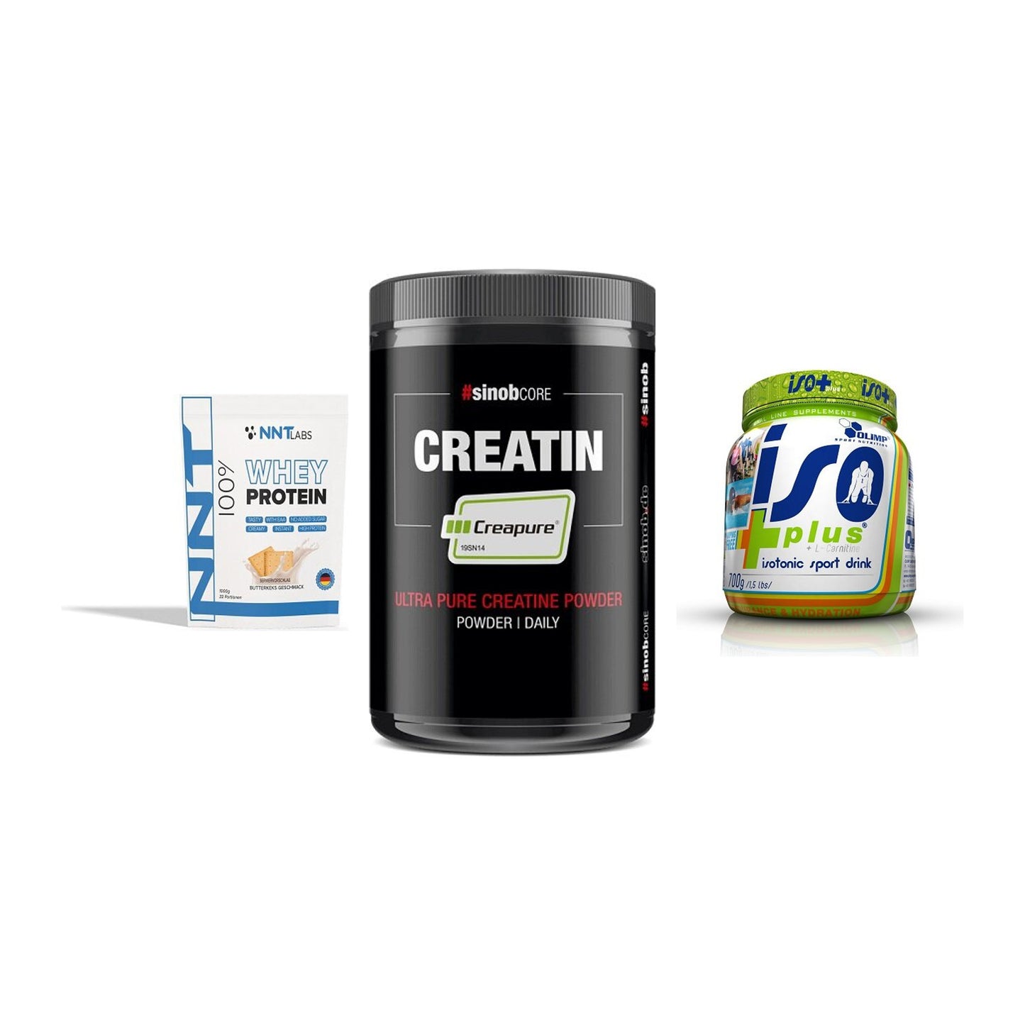 Einsteiger-Set: NNT Whey + Sinob Creatin CREAPURE + Olimp Iso Plus – alle enthaltenen Artikel