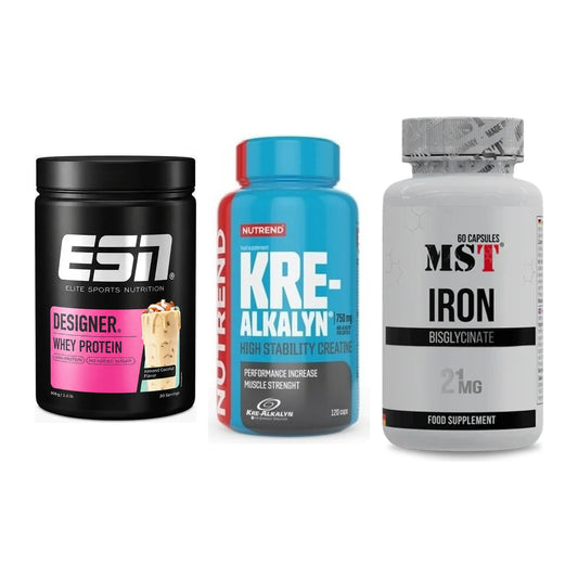 Einsteiger-Set: ESN Designer + Nutrend Kre-Alka + MST Iron Bisglyc – alle enthaltenen Artikel