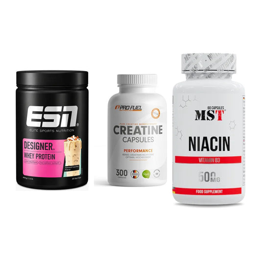 Einsteiger-Set: ESN Designer + ProFuel Creatine + MST Niacin – alle enthaltenen Artikel
