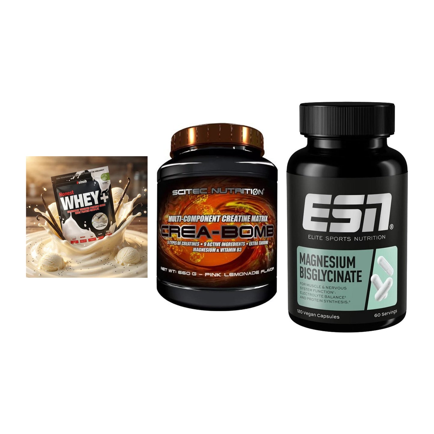 Einsteiger-Set: Sinob Honest + Scitec Crea-Bomb + ESN Magnesium – alle enthaltenen Artikel