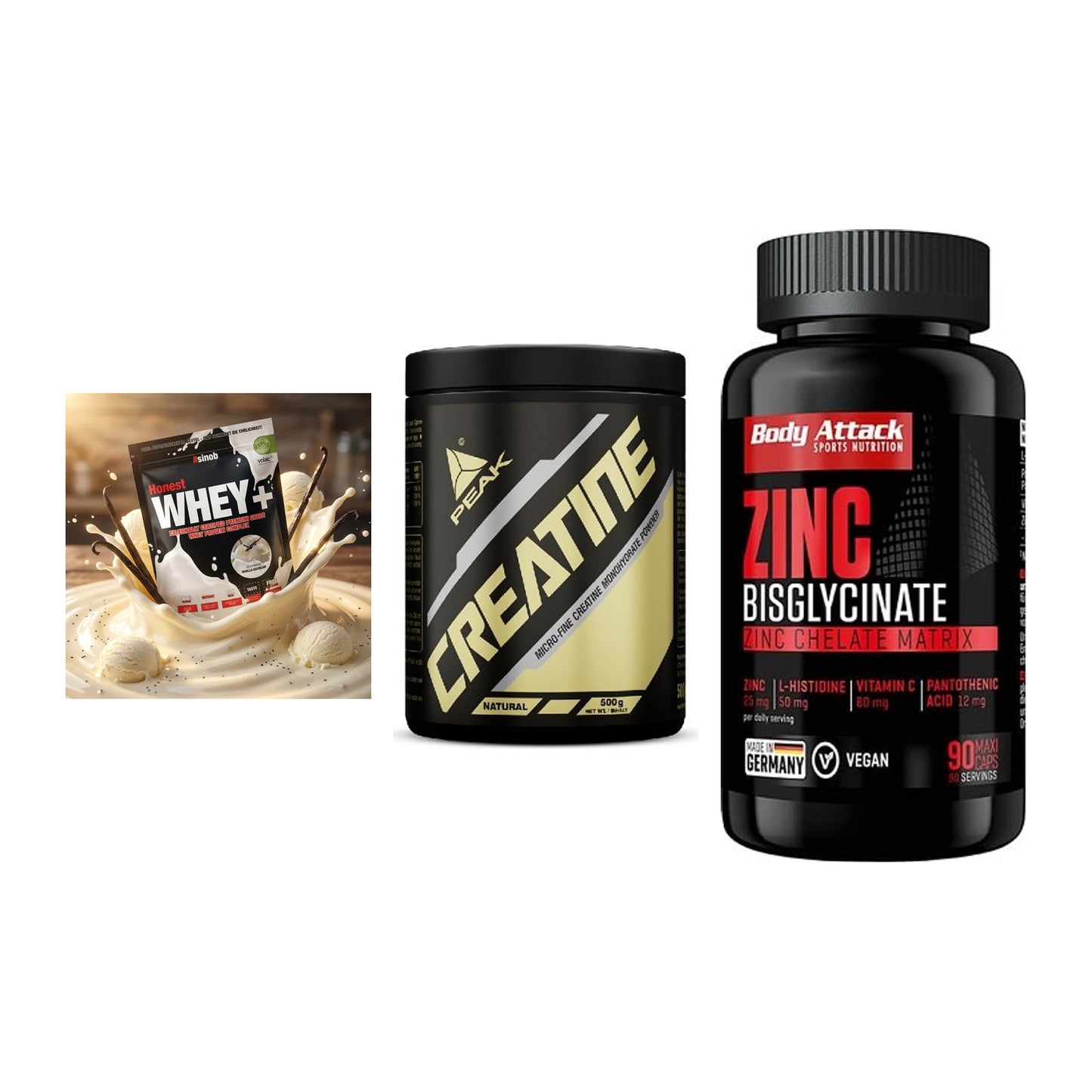 Einsteiger-Set: Sinob Honest + Peak Creatin + Body Attack Zink – alle enthaltenen Artikel