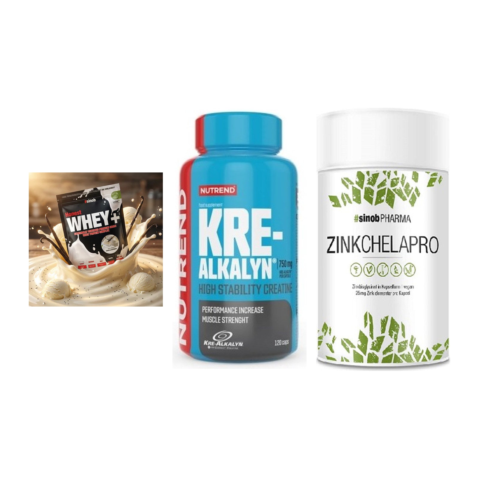 Einsteiger-Set: Sinob Honest + Nutrend Kre-Alka + Sinob Zink – alle enthaltenen Artikel