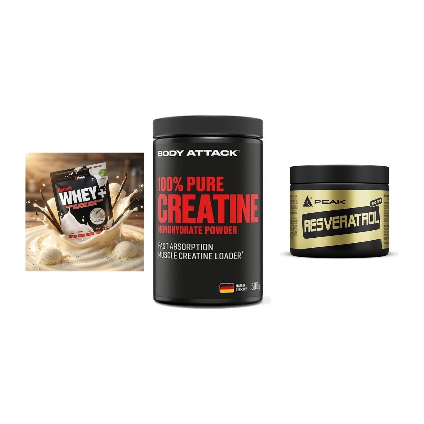 Einsteiger-Set: Sinob Honest + Body Attack 100% + Peak Resveratrol – alle enthaltenen Artikel