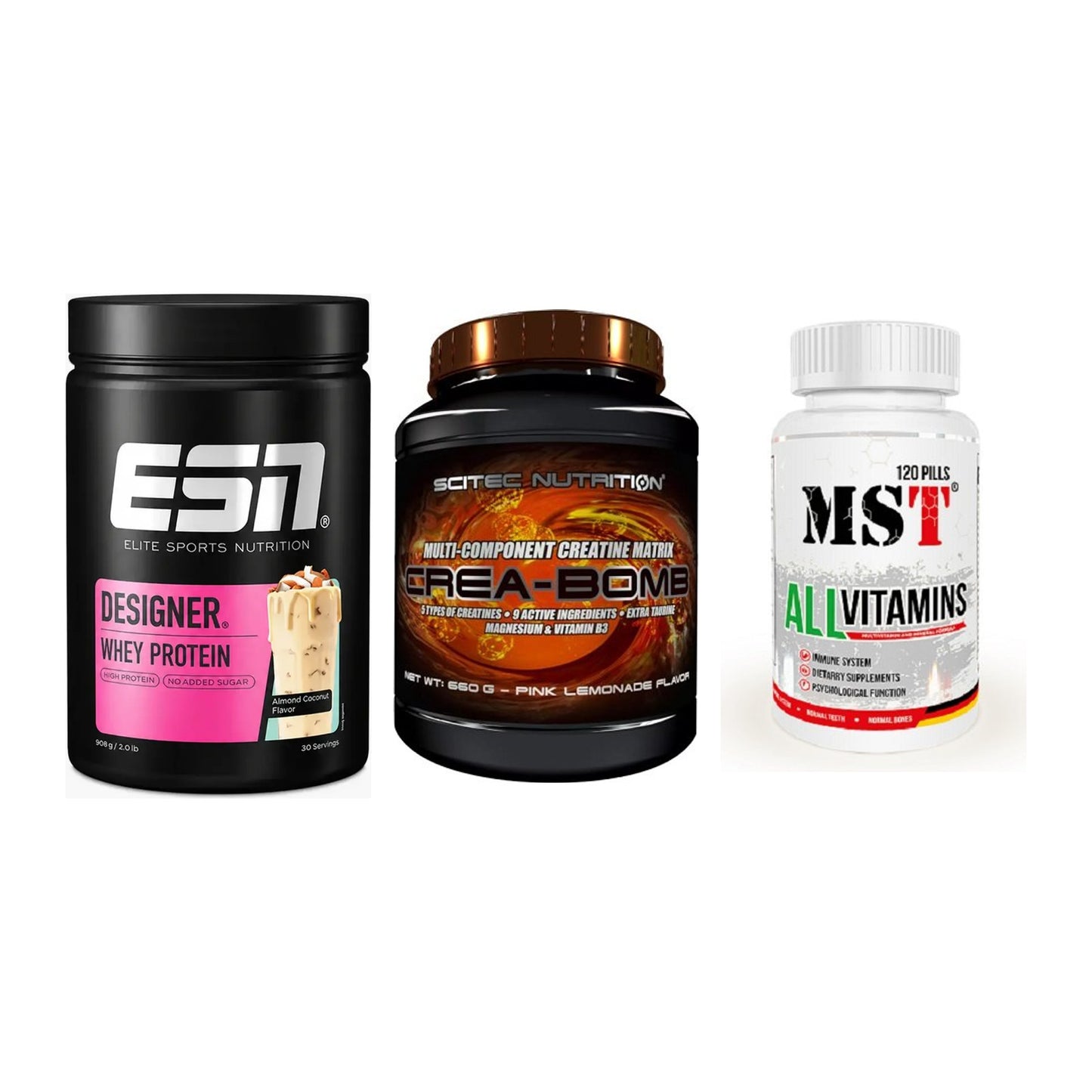 Einsteiger-Set: ESN Designer + Scitec Crea-Bomb + MST All Vitamins – alle enthaltenen Artikel