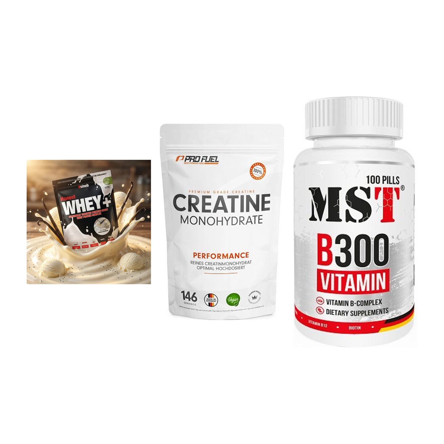 Einsteiger-Set: Sinob Honest + ProFuel Creatine + MST B300 B-Compl – alle enthaltenen Artikel