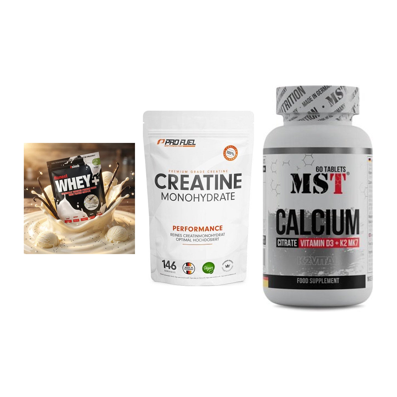 Einsteiger-Set: Sinob Honest + ProFuel Creatine + MST Calcium – alle enthaltenen Artikel