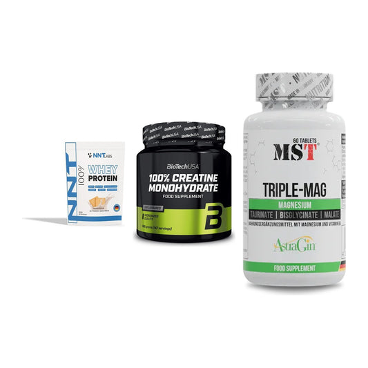 Einsteiger-Set: NNT Whey + BioTech Creatine + MST Tripple Mag – alle enthaltenen Artikel
