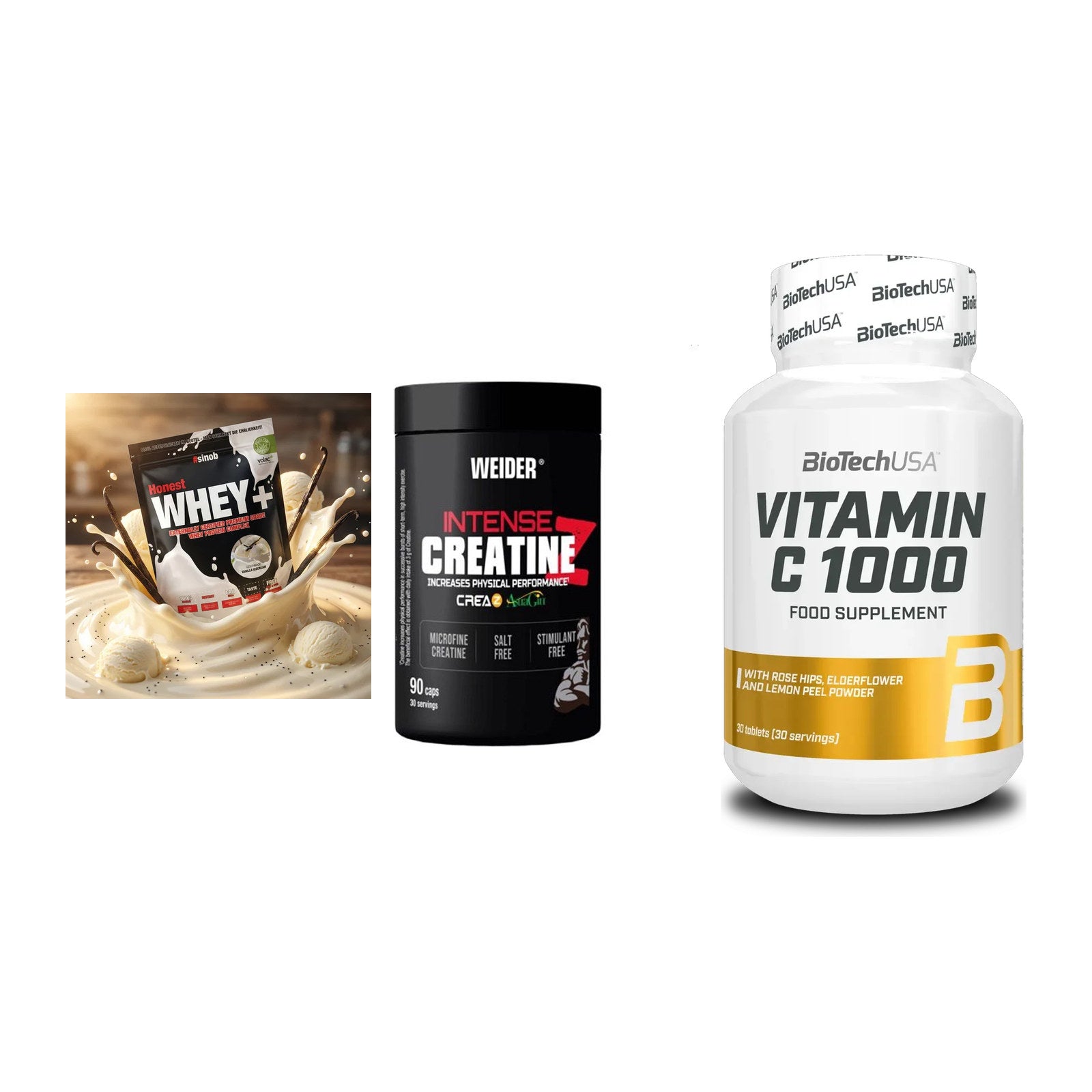 Einsteiger-Set: Sinob Honest + Weider Intense + BioTech Vitamin – alle enthaltenen Artikel