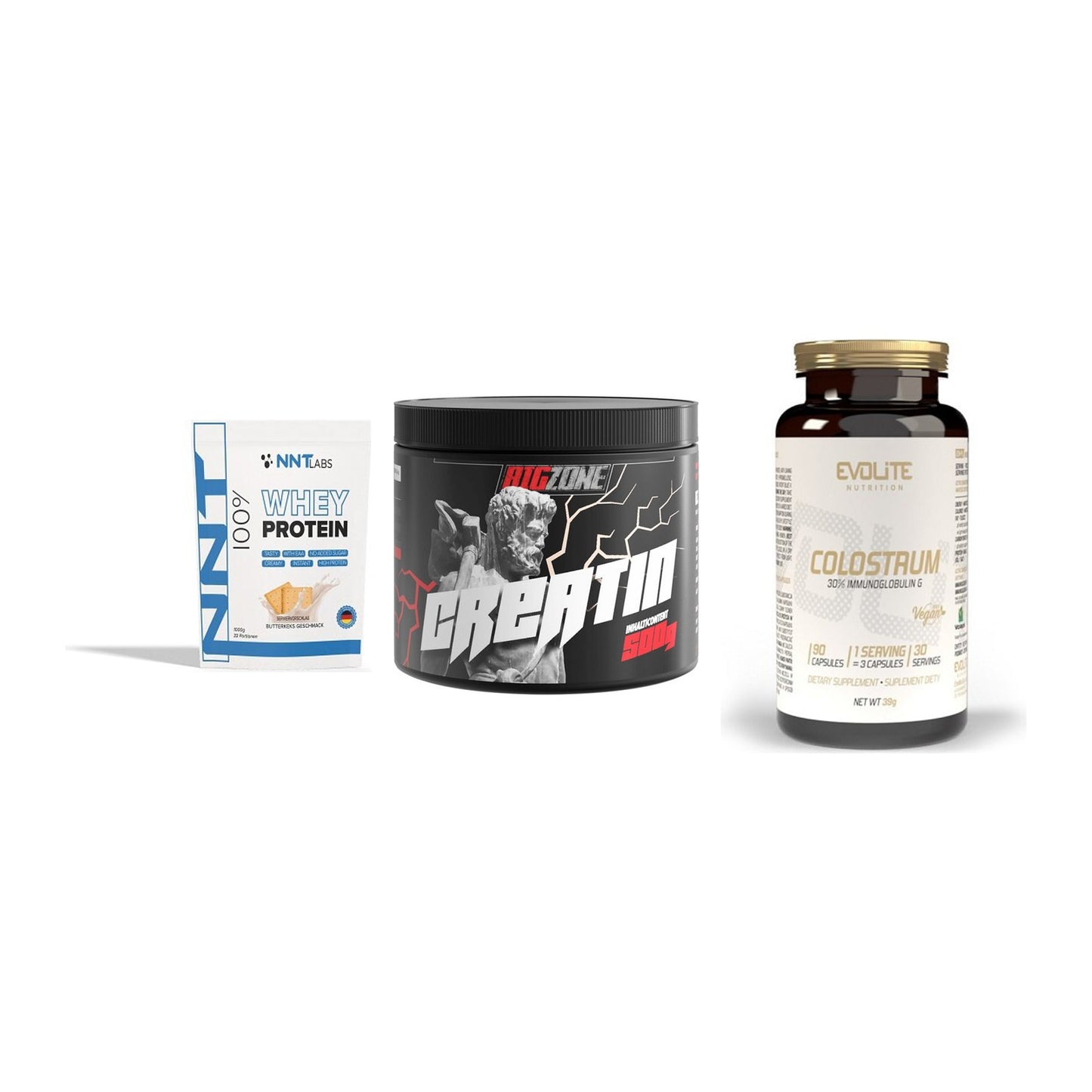 Einsteiger-Set: NNT Whey + Big Zone Creatin + Evolite Nutritio – alle enthaltenen Artikel