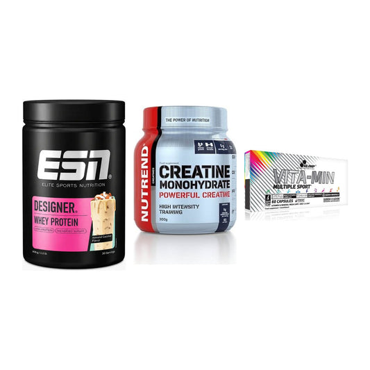 Einsteiger-Set: ESN Designer + Nutrend Creatine + Olimp Vita-Min – alle enthaltenen Artikel