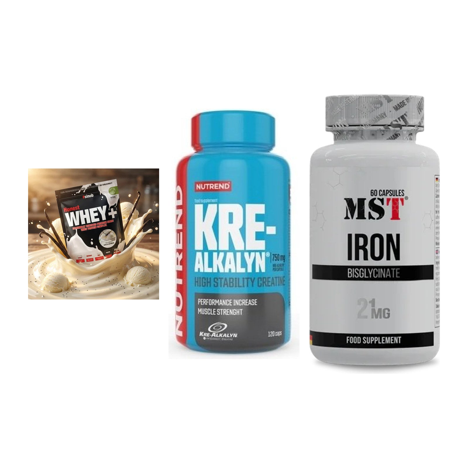 Einsteiger-Set: Sinob Honest + Nutrend Kre-Alka + MST Iron Bisglyc – alle enthaltenen Artikel
