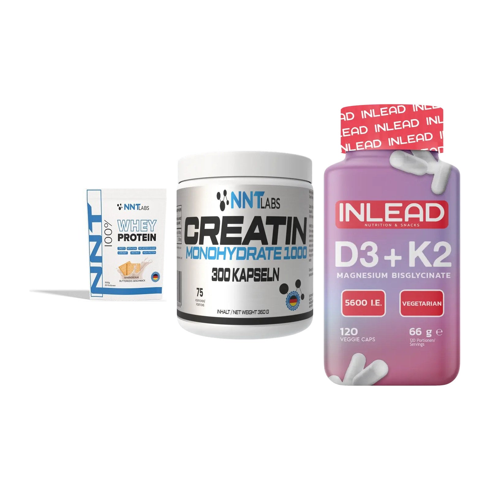 Einsteiger-Set: NNT Whey + NNT Creatin 1000 + INLEAD Vitamin – alle enthaltenen Artikel